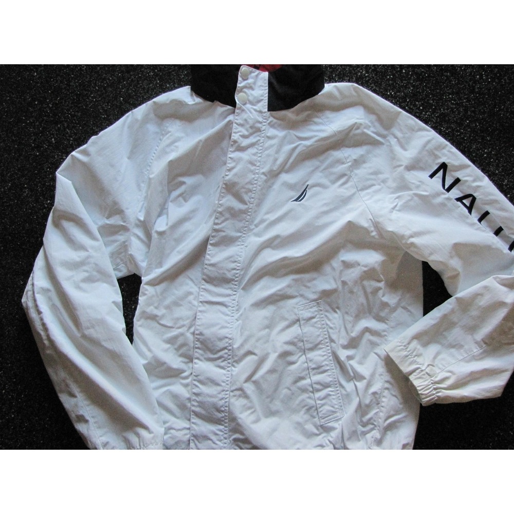 Nautica Jacket Mens Large White Full Zip Mesh Lined Sail Logo Windbreaker